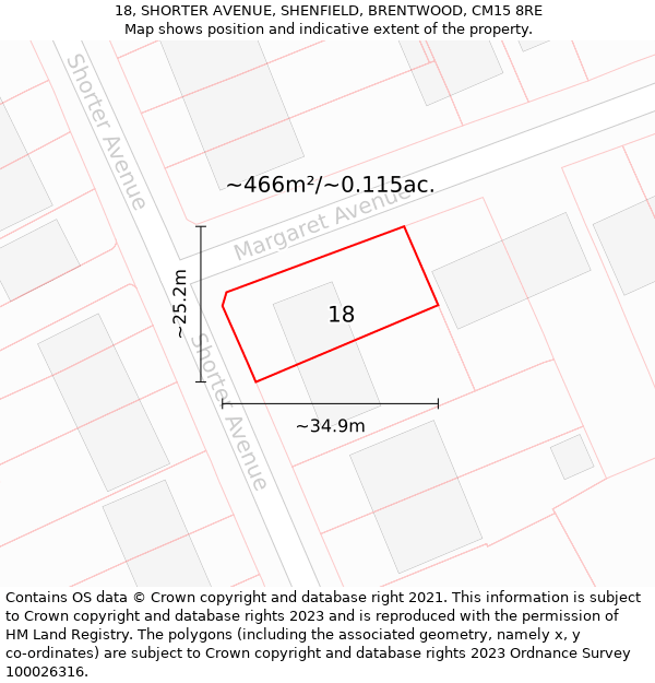 18, SHORTER AVENUE, SHENFIELD, BRENTWOOD, CM15 8RE: Plot and title map