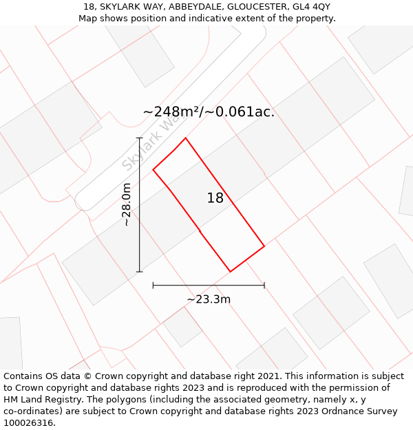 18, SKYLARK WAY, ABBEYDALE, GLOUCESTER, GL4 4QY: Plot and title map