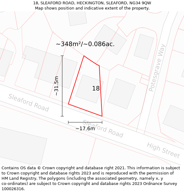 18, SLEAFORD ROAD, HECKINGTON, SLEAFORD, NG34 9QW: Plot and title map