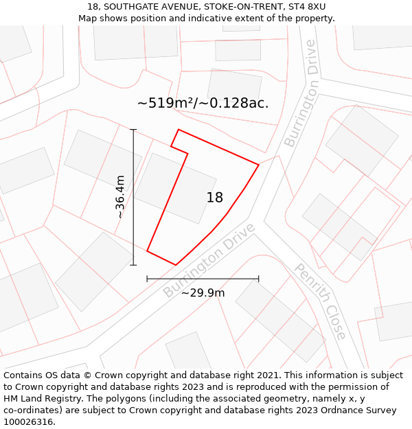 18, SOUTHGATE AVENUE, STOKE-ON-TRENT, ST4 8XU: Plot and title map