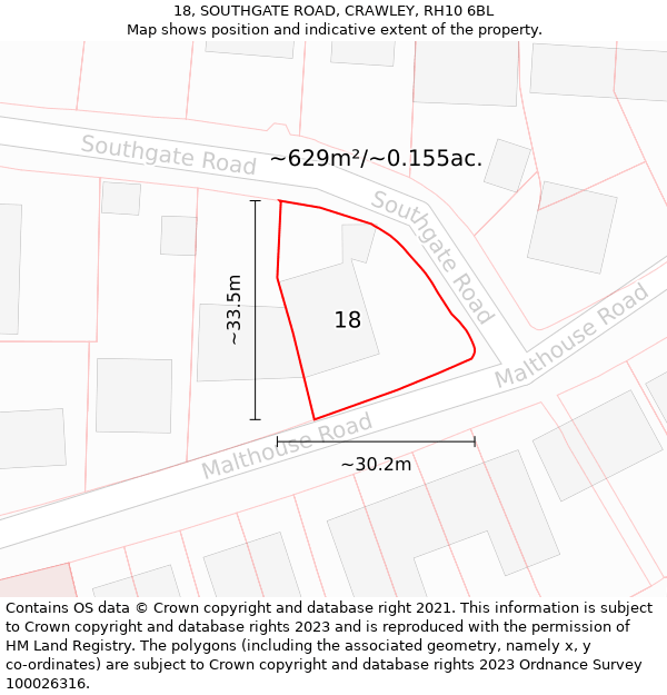 18, SOUTHGATE ROAD, CRAWLEY, RH10 6BL: Plot and title map