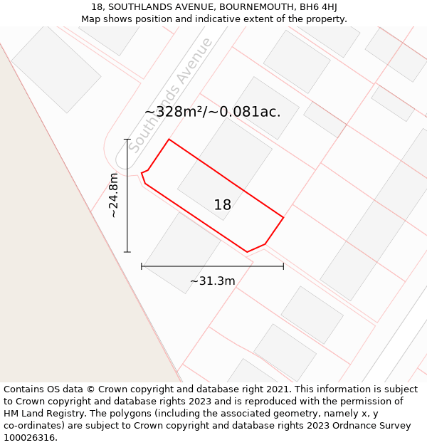 18, SOUTHLANDS AVENUE, BOURNEMOUTH, BH6 4HJ: Plot and title map