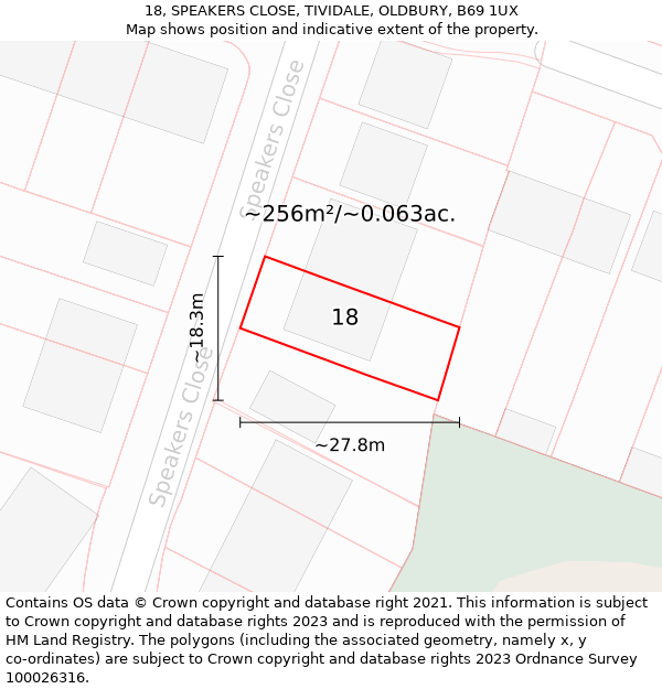 18, SPEAKERS CLOSE, TIVIDALE, OLDBURY, B69 1UX: Plot and title map