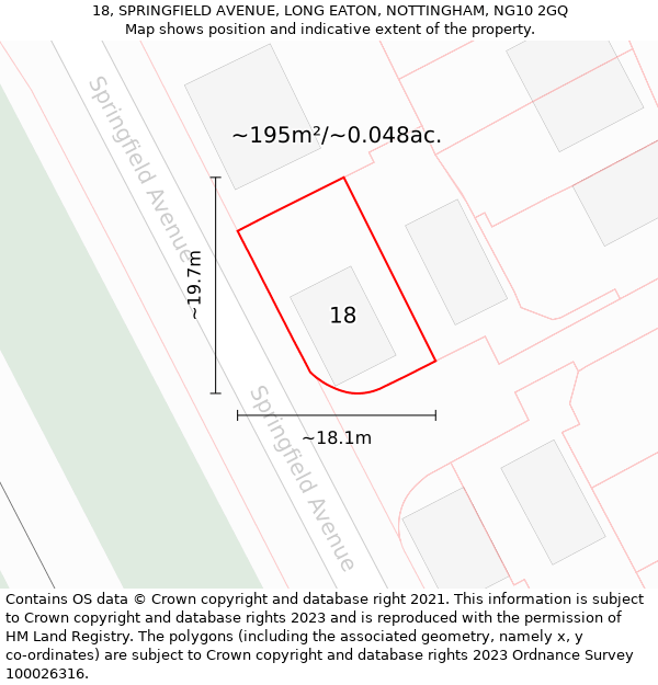 18, SPRINGFIELD AVENUE, LONG EATON, NOTTINGHAM, NG10 2GQ: Plot and title map