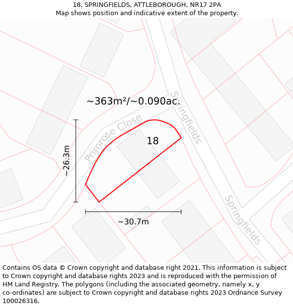 18, SPRINGFIELDS, ATTLEBOROUGH, NR17 2PA: Plot and title map