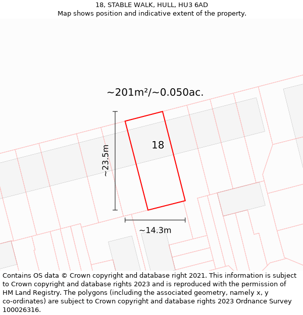 18, STABLE WALK, HULL, HU3 6AD: Plot and title map