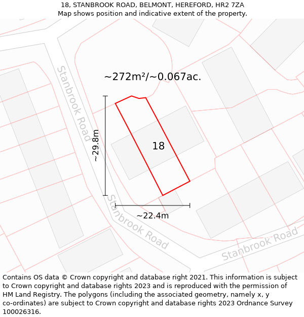18, STANBROOK ROAD, BELMONT, HEREFORD, HR2 7ZA: Plot and title map