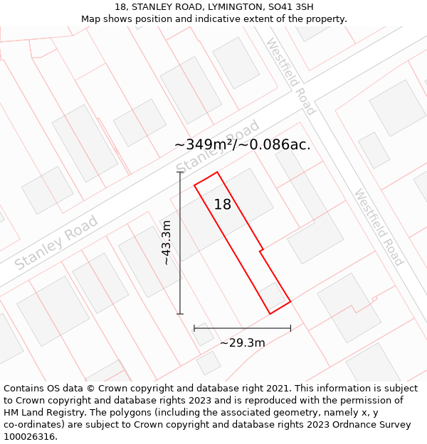 18, STANLEY ROAD, LYMINGTON, SO41 3SH: Plot and title map