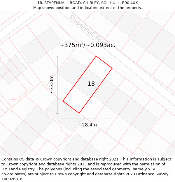 18, STAPENHALL ROAD, SHIRLEY, SOLIHULL, B90 4XX: Plot and title map