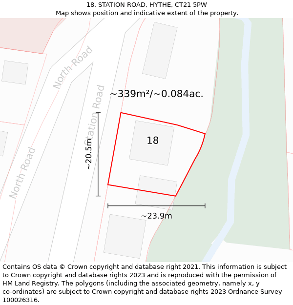 18, STATION ROAD, HYTHE, CT21 5PW: Plot and title map