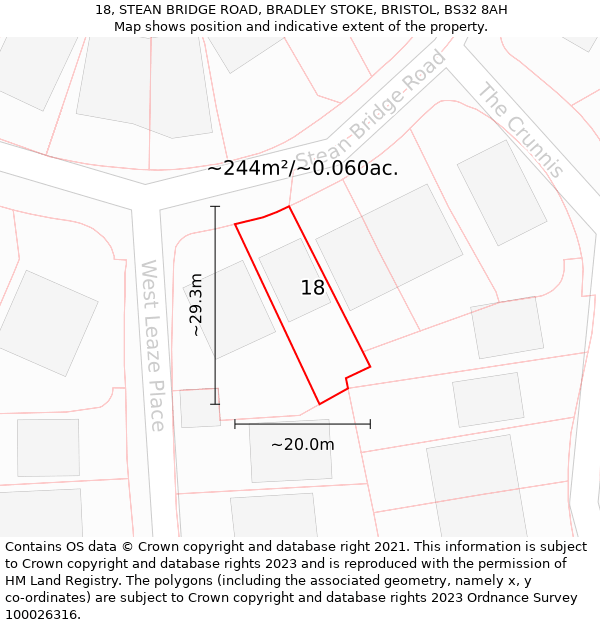 18, STEAN BRIDGE ROAD, BRADLEY STOKE, BRISTOL, BS32 8AH: Plot and title map