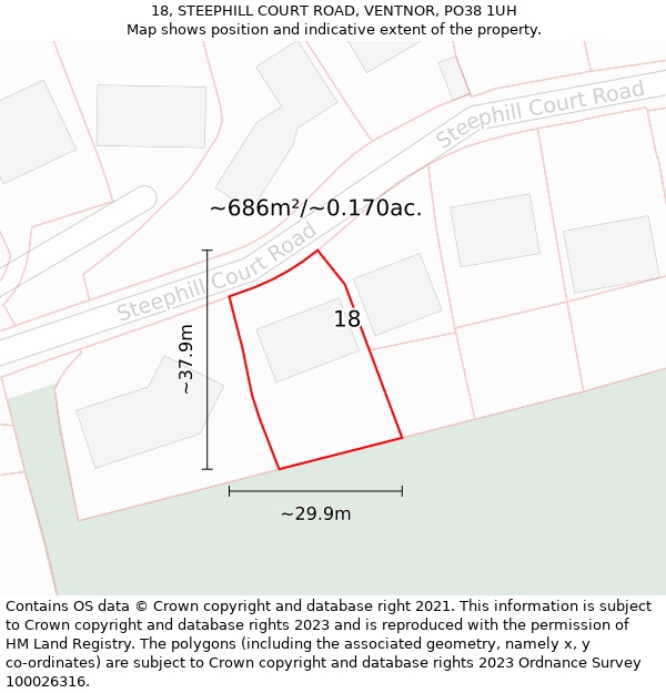 18, STEEPHILL COURT ROAD, VENTNOR, PO38 1UH: Plot and title map