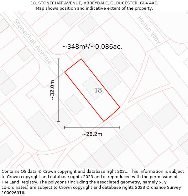 18, STONECHAT AVENUE, ABBEYDALE, GLOUCESTER, GL4 4XD: Plot and title map