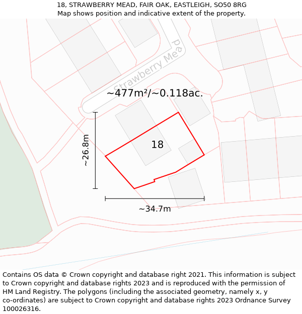 18, STRAWBERRY MEAD, FAIR OAK, EASTLEIGH, SO50 8RG: Plot and title map