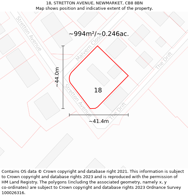 18, STRETTON AVENUE, NEWMARKET, CB8 8BN: Plot and title map