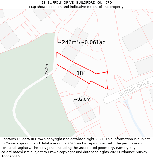 18, SUFFOLK DRIVE, GUILDFORD, GU4 7FD: Plot and title map