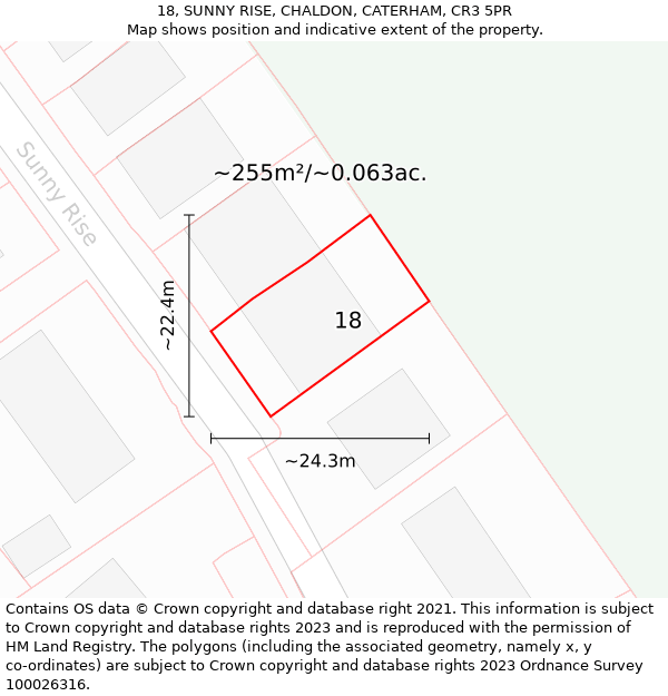 18, SUNNY RISE, CHALDON, CATERHAM, CR3 5PR: Plot and title map