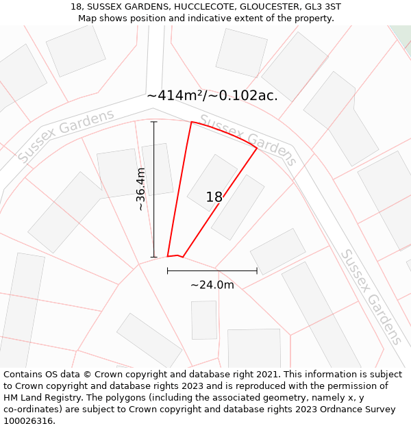 18, SUSSEX GARDENS, HUCCLECOTE, GLOUCESTER, GL3 3ST: Plot and title map