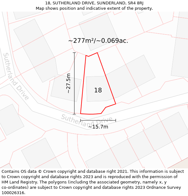 18, SUTHERLAND DRIVE, SUNDERLAND, SR4 8RJ: Plot and title map