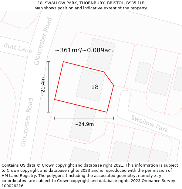 18, SWALLOW PARK, THORNBURY, BRISTOL, BS35 1LR: Plot and title map