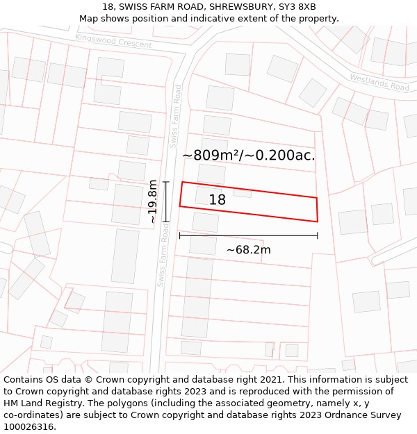 18, SWISS FARM ROAD, SHREWSBURY, SY3 8XB: Plot and title map