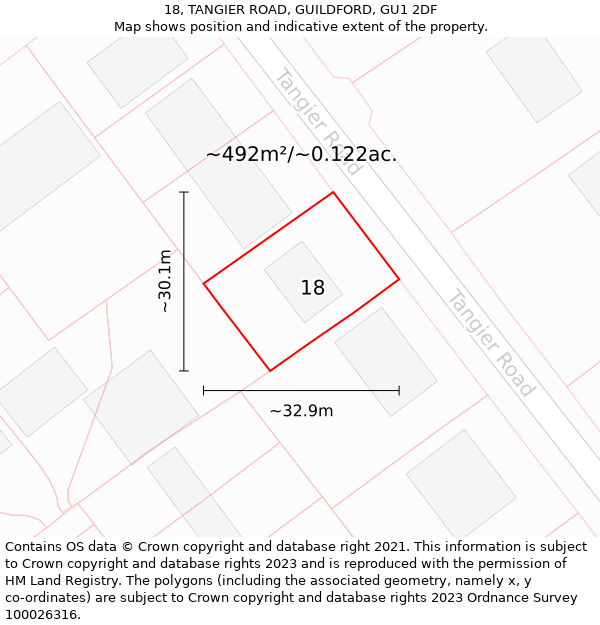 18, TANGIER ROAD, GUILDFORD, GU1 2DF: Plot and title map