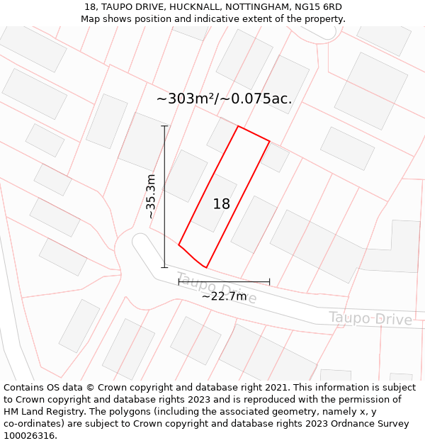 18, TAUPO DRIVE, HUCKNALL, NOTTINGHAM, NG15 6RD: Plot and title map