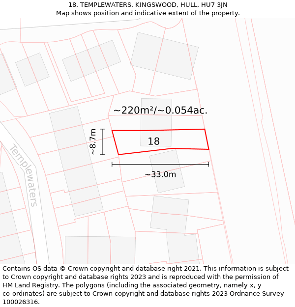 18, TEMPLEWATERS, KINGSWOOD, HULL, HU7 3JN: Plot and title map