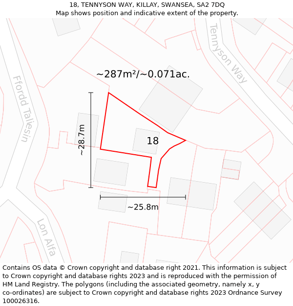 18, TENNYSON WAY, KILLAY, SWANSEA, SA2 7DQ: Plot and title map