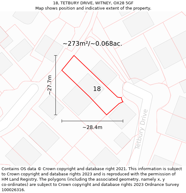 18, TETBURY DRIVE, WITNEY, OX28 5GF: Plot and title map