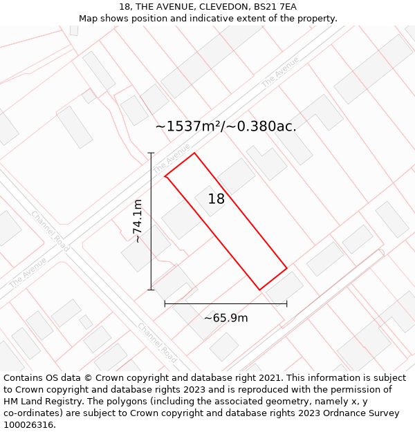 18, THE AVENUE, CLEVEDON, BS21 7EA: Plot and title map