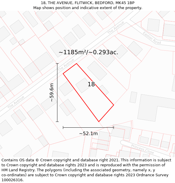 18, THE AVENUE, FLITWICK, BEDFORD, MK45 1BP: Plot and title map