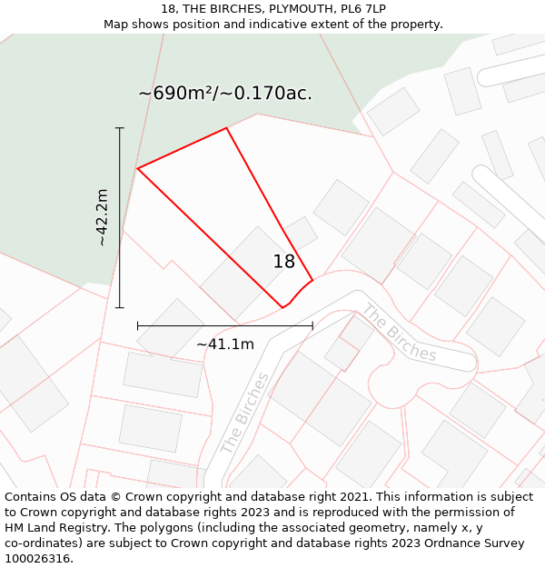 18, THE BIRCHES, PLYMOUTH, PL6 7LP: Plot and title map