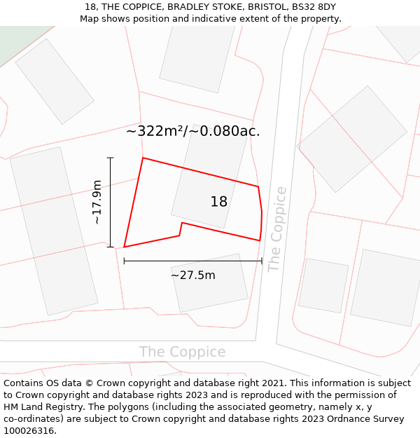 18, THE COPPICE, BRADLEY STOKE, BRISTOL, BS32 8DY: Plot and title map