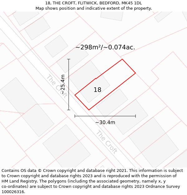 18, THE CROFT, FLITWICK, BEDFORD, MK45 1DL: Plot and title map