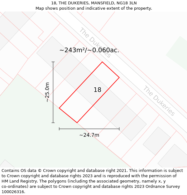 18, THE DUKERIES, MANSFIELD, NG18 3LN: Plot and title map