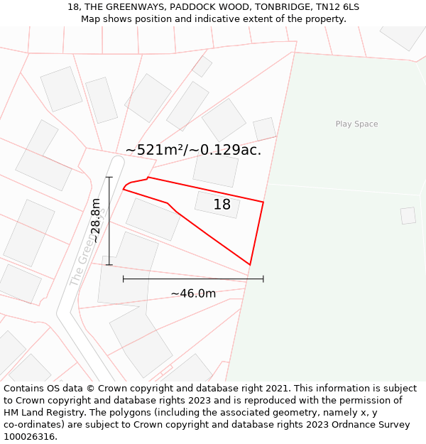 18, THE GREENWAYS, PADDOCK WOOD, TONBRIDGE, TN12 6LS: Plot and title map