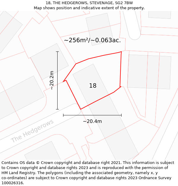 18, THE HEDGEROWS, STEVENAGE, SG2 7BW: Plot and title map