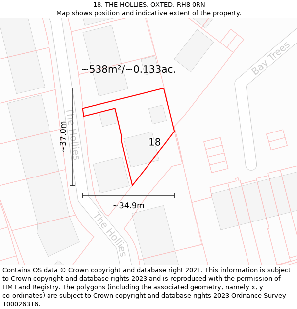 18, THE HOLLIES, OXTED, RH8 0RN: Plot and title map