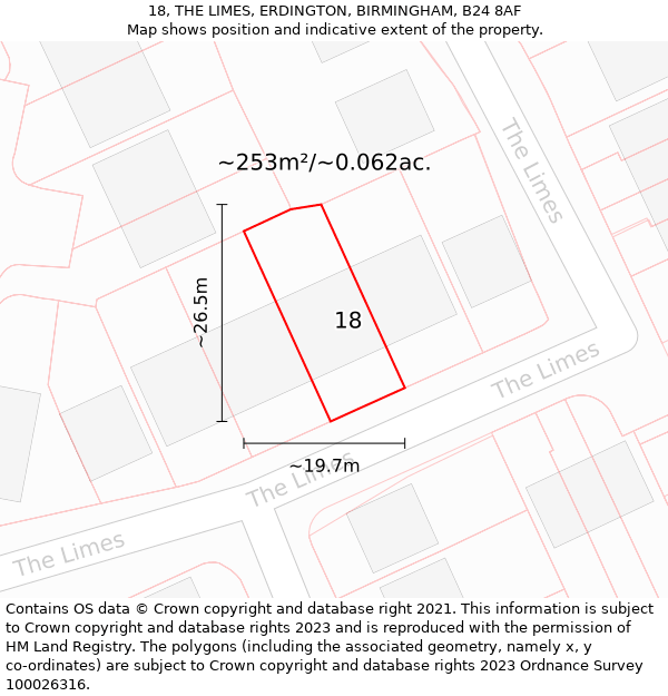 18, THE LIMES, ERDINGTON, BIRMINGHAM, B24 8AF: Plot and title map