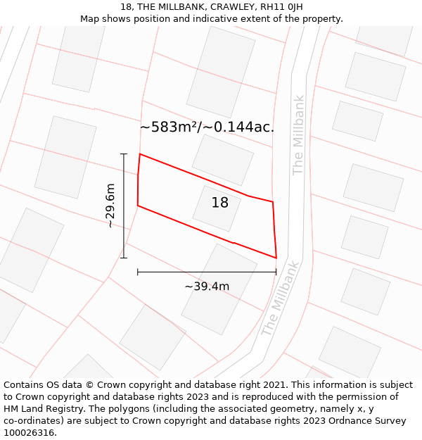 18, THE MILLBANK, CRAWLEY, RH11 0JH: Plot and title map