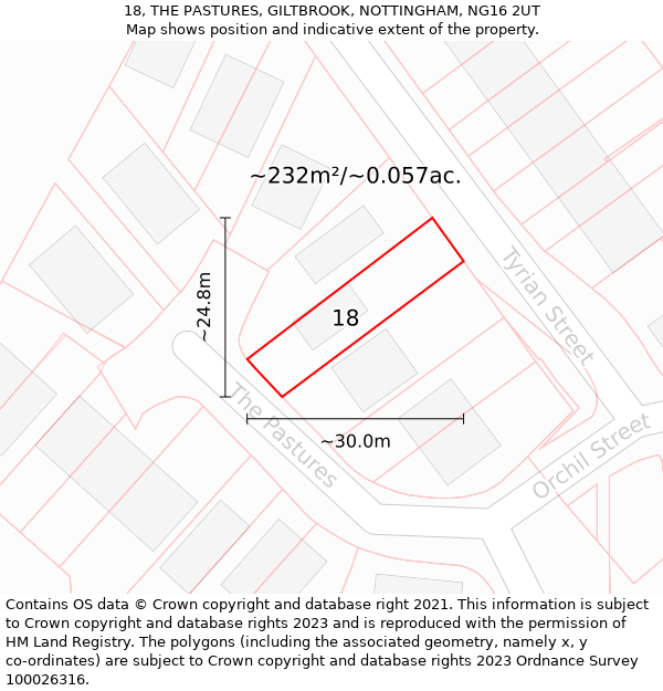 18, THE PASTURES, GILTBROOK, NOTTINGHAM, NG16 2UT: Plot and title map