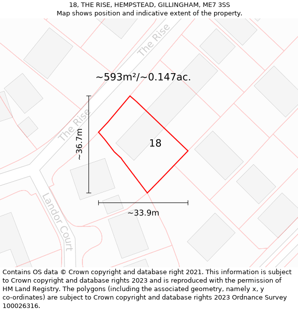 18, THE RISE, HEMPSTEAD, GILLINGHAM, ME7 3SS: Plot and title map