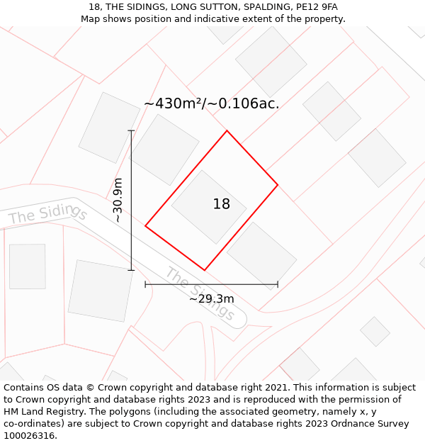 18, THE SIDINGS, LONG SUTTON, SPALDING, PE12 9FA: Plot and title map