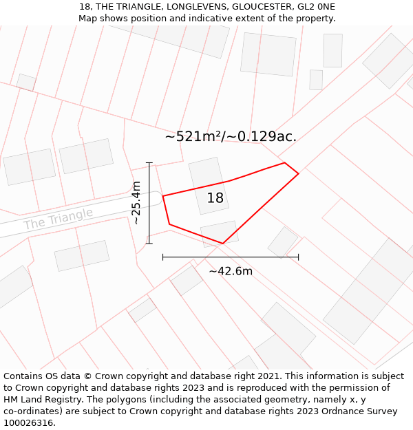 18, THE TRIANGLE, LONGLEVENS, GLOUCESTER, GL2 0NE: Plot and title map