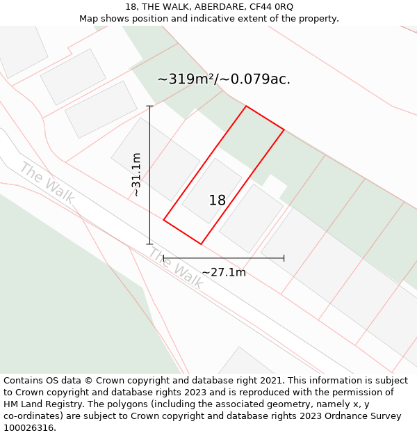 18, THE WALK, ABERDARE, CF44 0RQ: Plot and title map