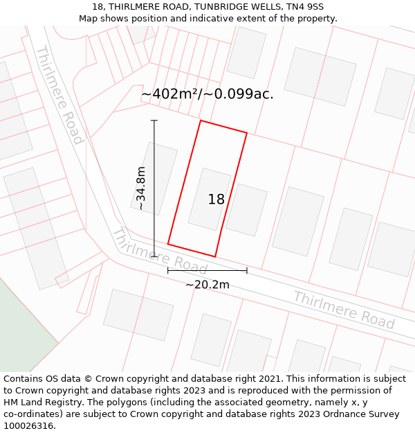 18, THIRLMERE ROAD, TUNBRIDGE WELLS, TN4 9SS: Plot and title map