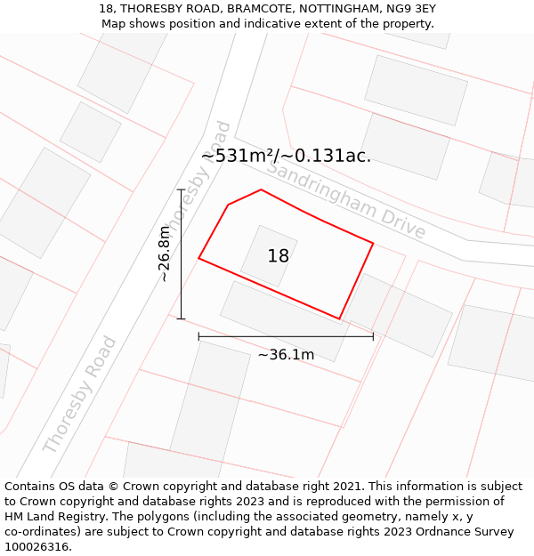 18, THORESBY ROAD, BRAMCOTE, NOTTINGHAM, NG9 3EY: Plot and title map