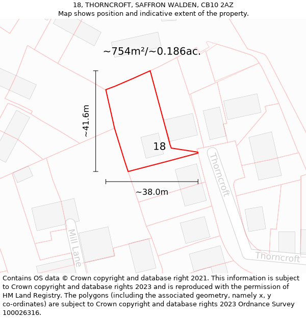 18, THORNCROFT, SAFFRON WALDEN, CB10 2AZ: Plot and title map