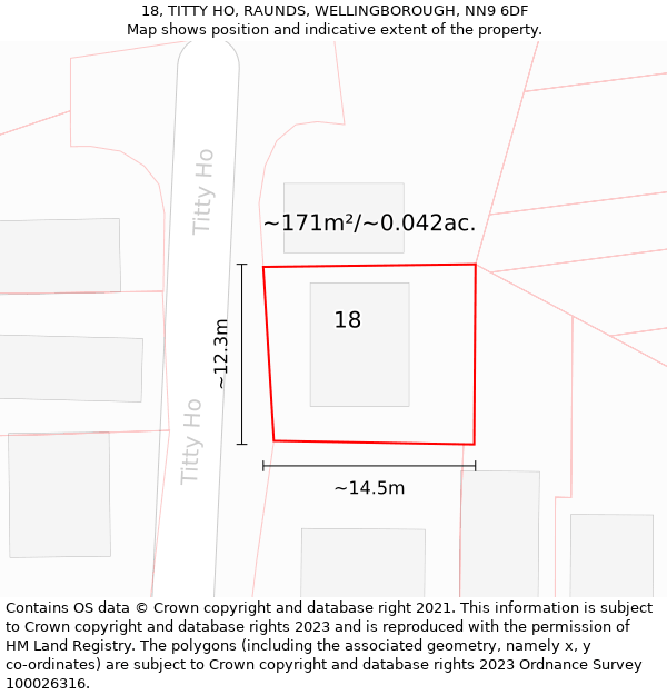 18, TITTY HO, RAUNDS, WELLINGBOROUGH, NN9 6DF: Plot and title map